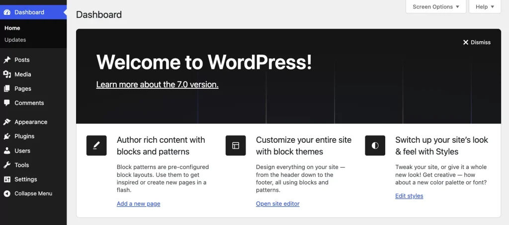 Wordpress 7.0 nouveau tableau de bord