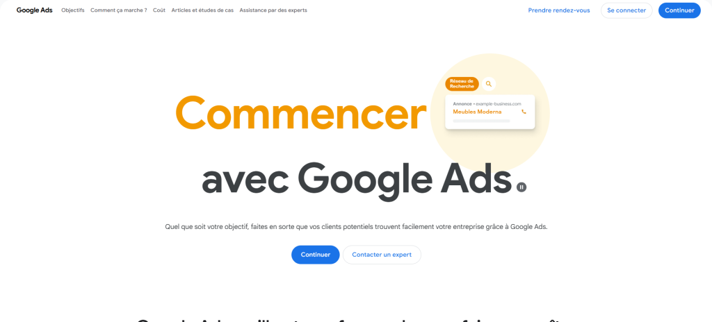 Image de la page d'accueil de Google Ads